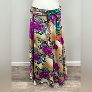 Darn Good Yarn Sari Silk Wrap Skirt, reversible floral, ankle length, size 4-12.